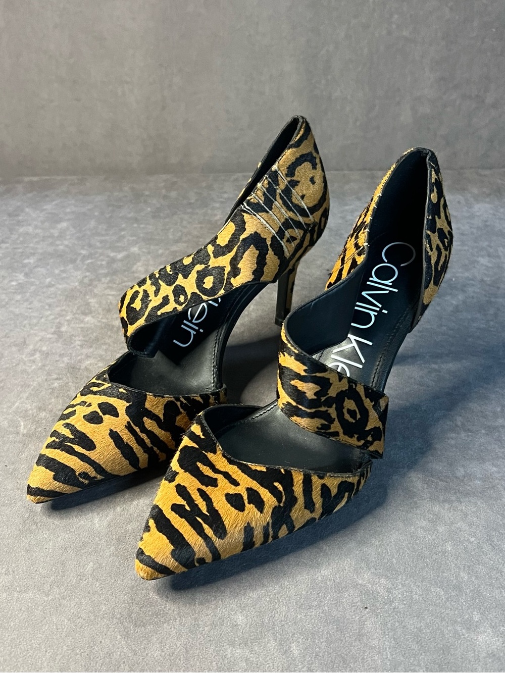 Calvin Klein Leopard-Print Pointed D'Orsay Pumps in Tan and Black